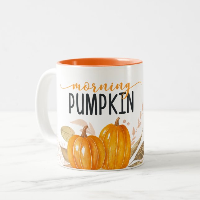 MORNING PUMPKIN Orange Fall Foliage Two-Tone Coffee Mug (Front Left)