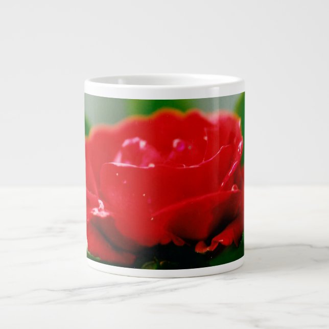 Morning red Rose covered with dew drops  Large Coffee Mug (Front)