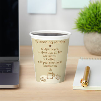 Morning Routine Coffee Mug | Funny Caffeine Depend Paper Cups