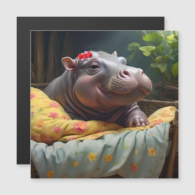 "Morning Snuggles: Baby Hippo Wakes in Basket, (Front/Back)