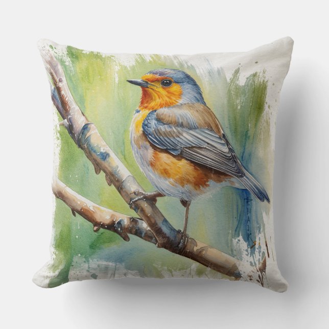 Morning Song robin bird painting wall art Cushion (Front)