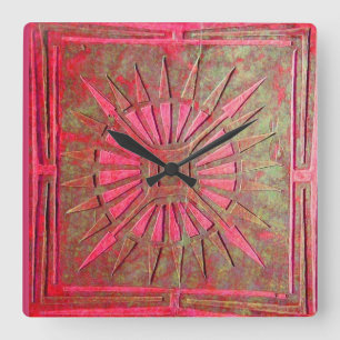 MORNING STAR , Antique Red Green Square Wall Clock