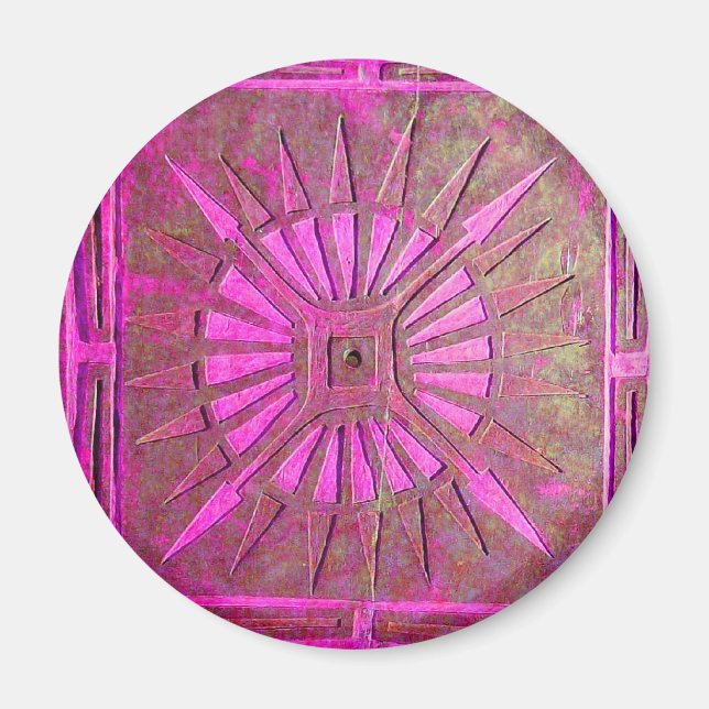 MORNING STAR Pink,Fuchsia Black, Monogram Magnet (Front)