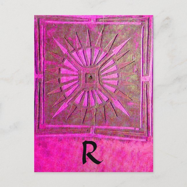MORNING STAR Pink,Fuchsia Black, Monogram Postcard (Front)