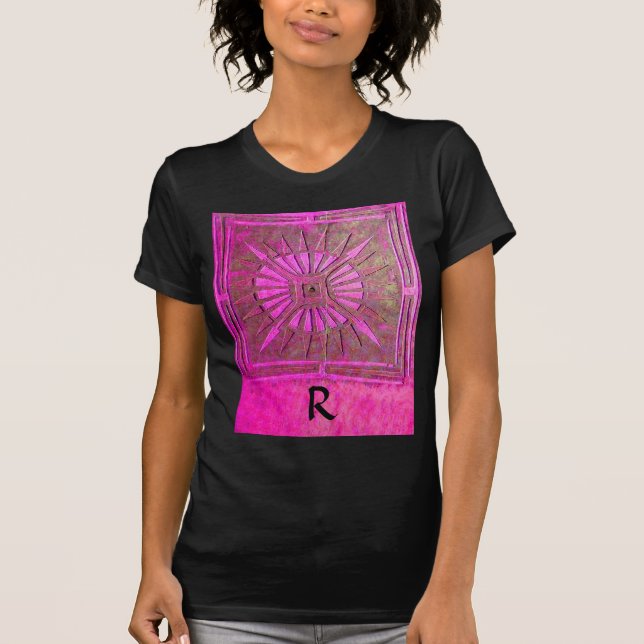 MORNING STAR Pink,Fuchsia Black, Monogram T-Shirt (Front)