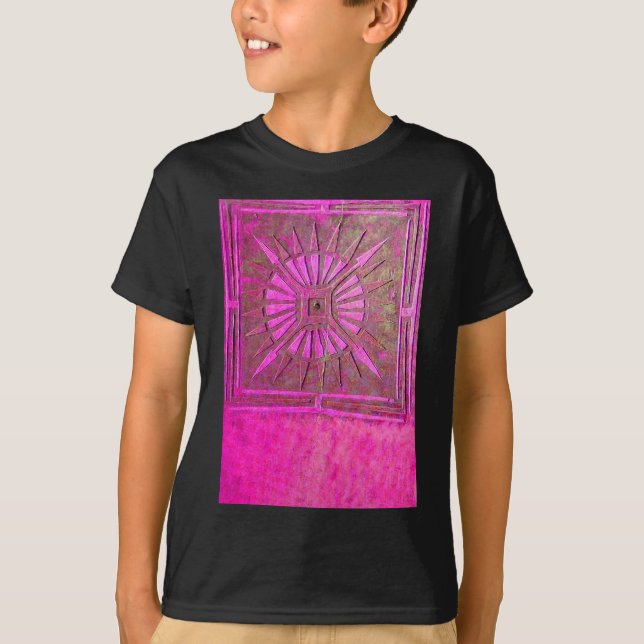 MORNING STAR Pink,Fuchsia Black, Monogram T-Shirt (Front)