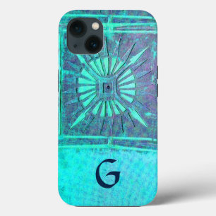 MORNING STAR Turquoise Aqua Blue,Teal, Monogram  C iPhone 13 Case