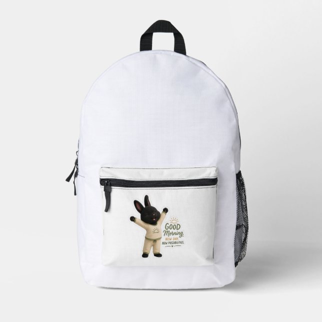 Morning Stretch Bunny Sticker  Printed Backpack (Front)