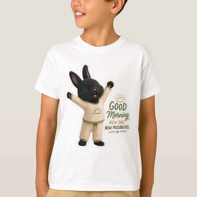 Morning Stretch Bunny Sticker T-Shirt (Front)