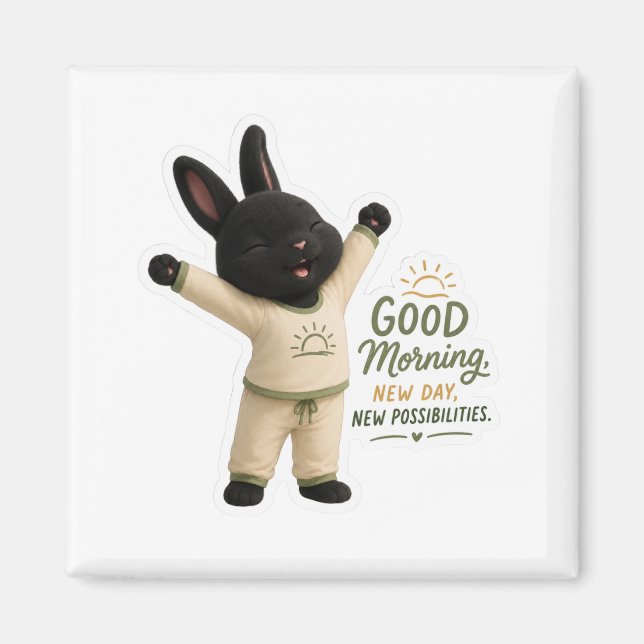 Morning Stretch Cute Black Rex Bunny Sticker Magnet (Front)