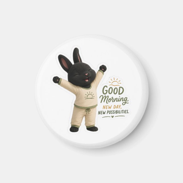 Morning Stretch Cute Black Rex Bunny Sticker Magnet (Front)