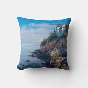 Morning Sun At Bass Harbour Lighthouse Cushion