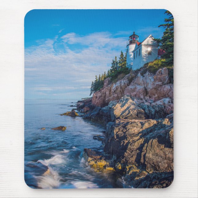 Morning Sun At Bass Harbour Lighthouse Mouse Pad (Front)