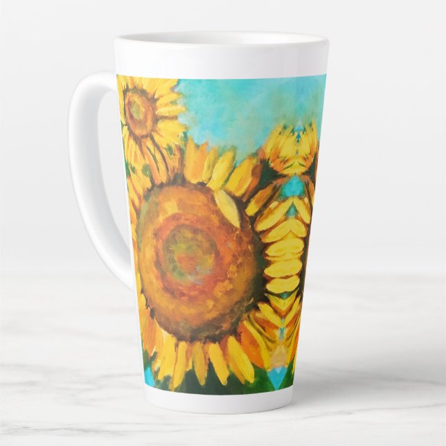 Morning Sunflowers Latte Mug (Left Angle)