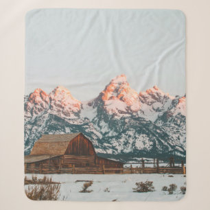 Morning Sunrise Cabin at Grand Teton National Park Sherpa Blanket