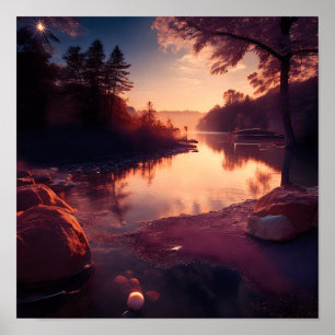 Morning Sunrise Over a Peaceful Lake Poster
