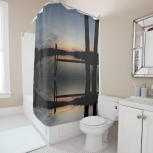 Morning Sunrise over River Reflections Shower Curtain
