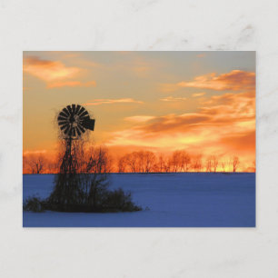 Morning Sunrise with Windmill in Winter Postcard