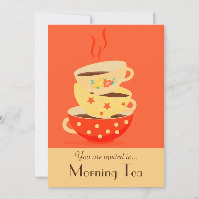 Morning Tea retro tea cups party Invitation (Front)