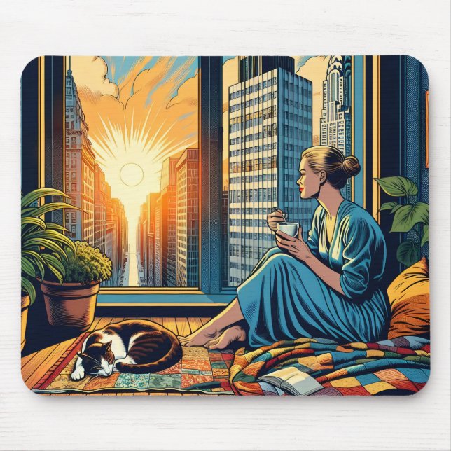 Morning Time in the City | Woman Reflecting Mouse Pad (Front)