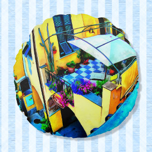 Morning View from a Cinque Terre Balcony Round Cushion