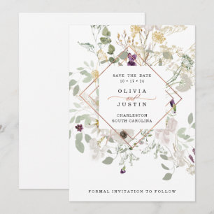 Morning Wildflowers Rose Gold Geometric White Save The Date