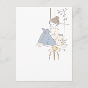 Morning Window Reader Minimal Pale Yellow Postcard