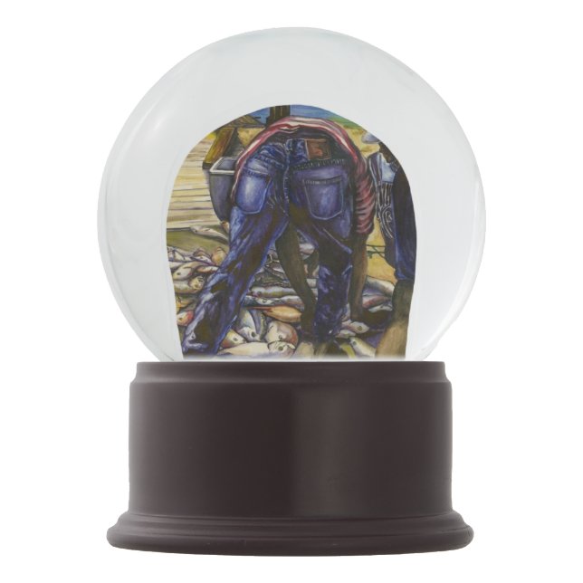 Morning's Catch, Harbour Island, Bahamas Snow Globe (Back)