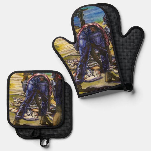 Morning's Catch, Harbour Island Oven Mitt & Pot Holder Set (Front/Back)