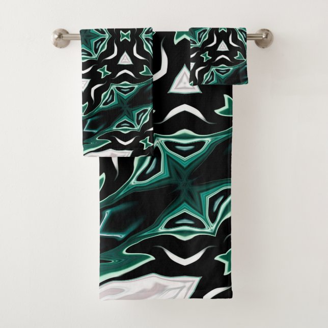 Moroccan african ethnic dark pattern kaleidoscope bath towel set (Insitu)