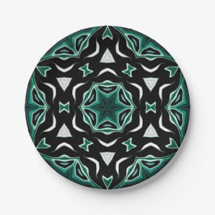 Moroccan african ethnic dark pattern kaleidoscope paper plate