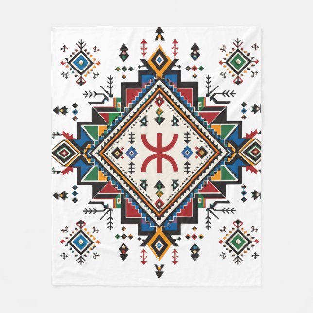 Moroccan Amazigh Embroidery Fleece Blanket | Tradi (Front)