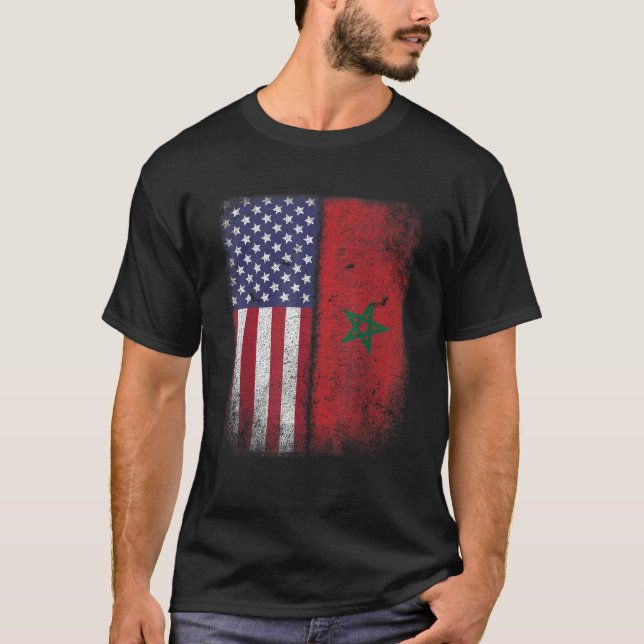 Moroccan American Flag Morocco Usa America Gift T-Shirt (Front)