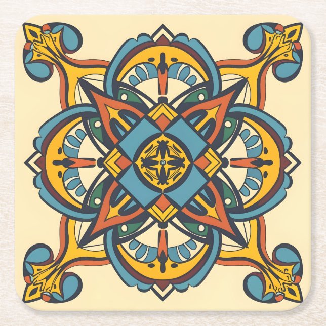 Moroccan Andalusian mosaic Square Paper Coaster (Front)
