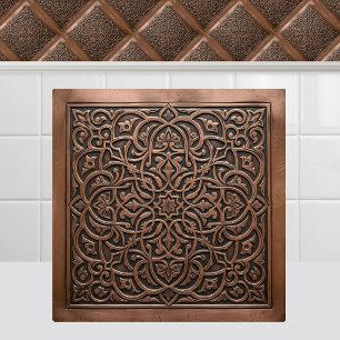 Moroccan Antique Copper Arabesque Geometric Metal Tile
