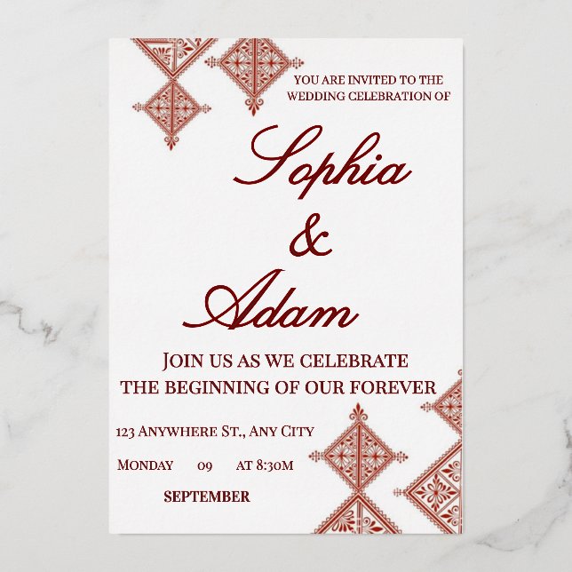Moroccan Berber Pattern Wedding Invitation (Front)