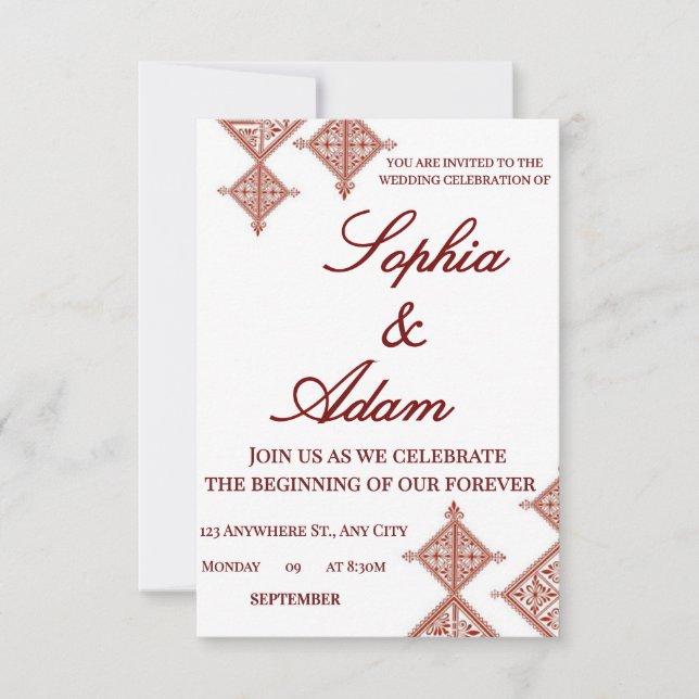 Moroccan Berber Pattern Wedding Invitation (Front)