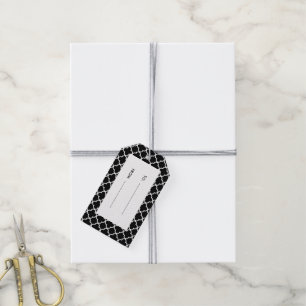 Moroccan Black White Quatrefoil Pattern Gift Tags