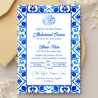 Moroccan Blue and White Islamic Wedding Invitation