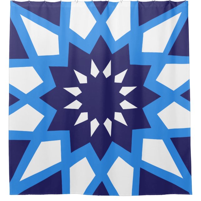 Moroccan Blue And White Pattern Shower Curtain (Front)