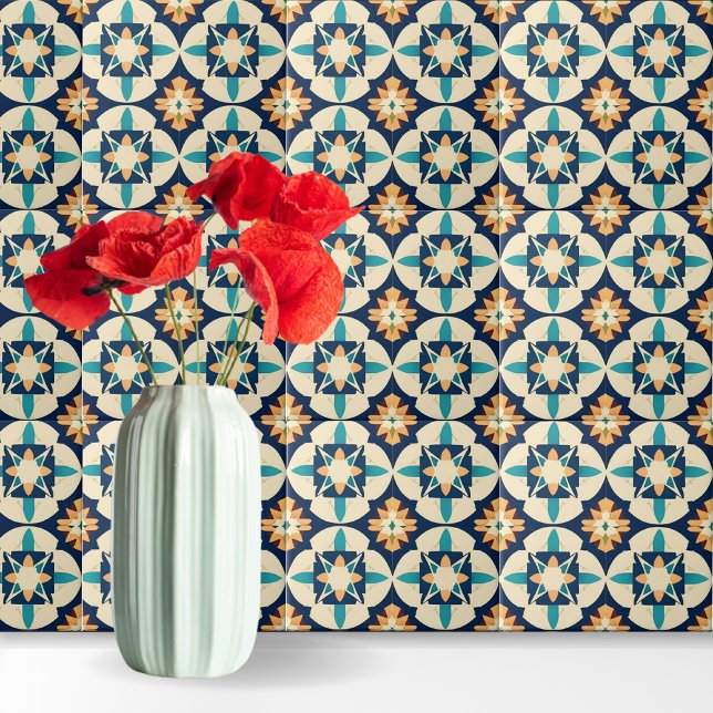 Moroccan Blue and Yellow Print Pattern Tile (Creator Uploaded)