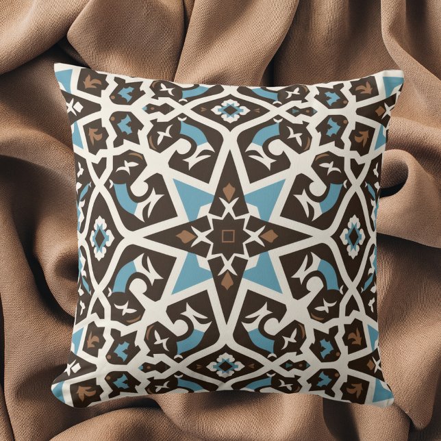 Moroccan Blue & Earth Geometric Throw Pillow (Creator Uploaded)