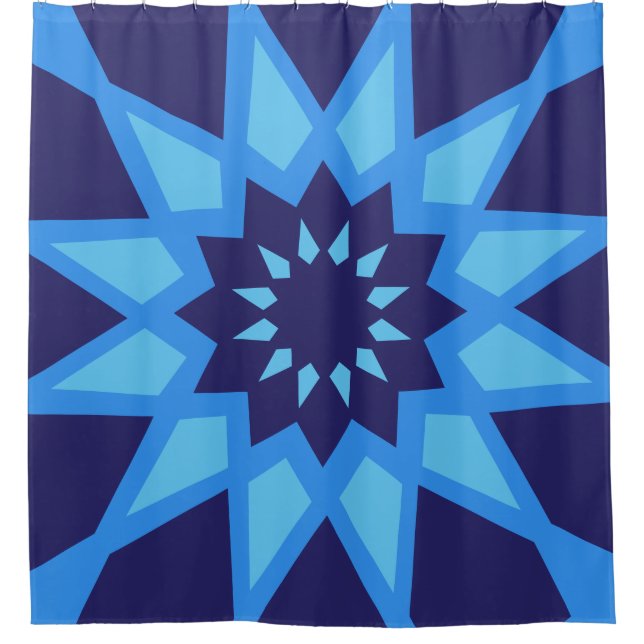 Moroccan Blue Pattern Shower Curtain (Front)