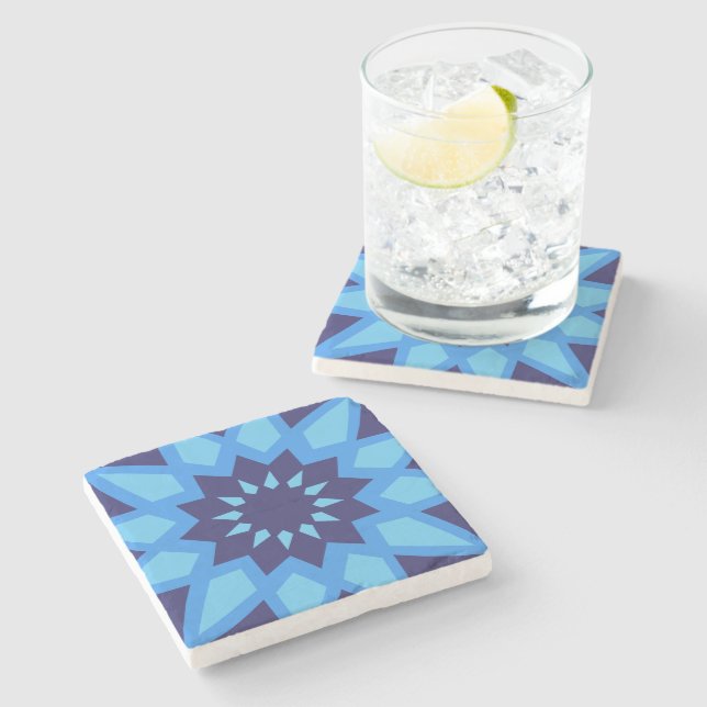 Moroccan Blue Pattern Stone Coaster (Side)