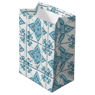 Moroccan Blue Tile Motif Medium Gift Bag
