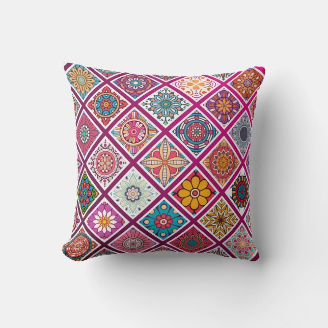 Moroccan Bohemian Mandala Tiles Cushion (Front)
