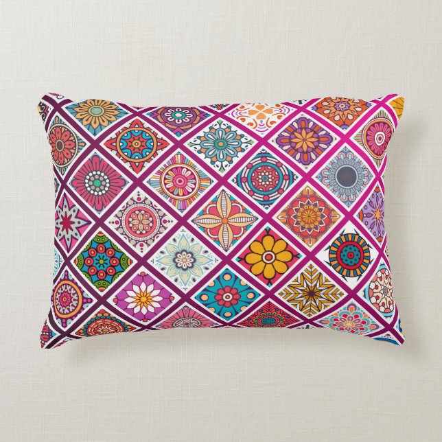 Moroccan Bohemian Mandala Tiles Decorative Cushion (Front)