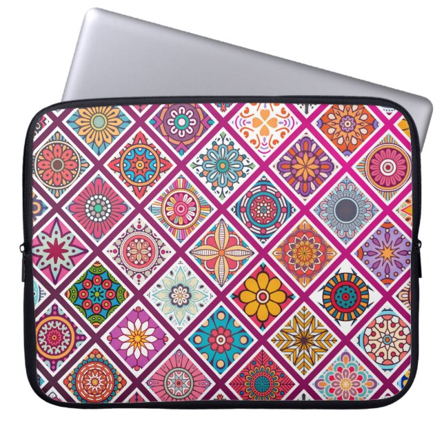 Moroccan Bohemian Mandala Tiles Laptop Sleeve (Front)