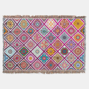 Moroccan Bohemian Mandala Tiles Throw Blanket