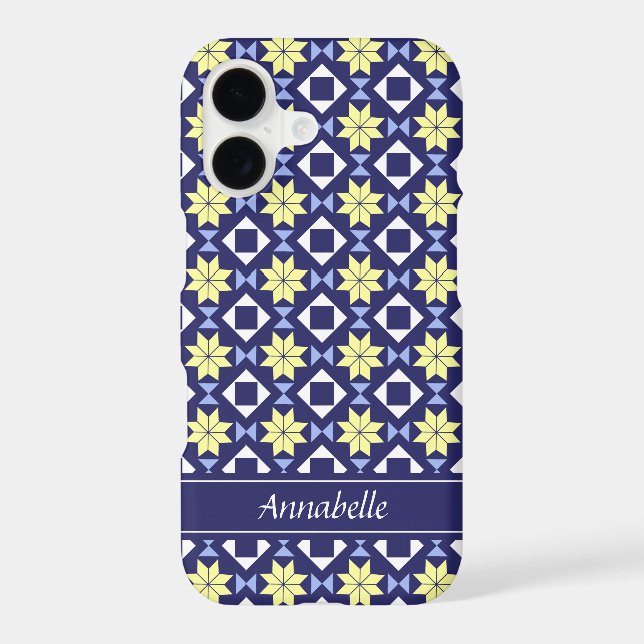 Moroccan Bohemian Yellow Flowers Blue Pattern iPhone Case (Back)